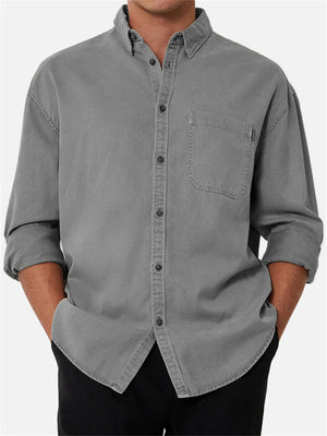 Male Retro Single-Breasted Regular Fit Long Sleeve Lapel Shirt
