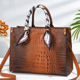 Women's Crocodile Print Plain Durable Boston Handbags