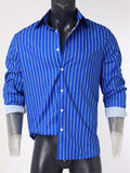 Men's Lapel Striped Button Up Long Sleeve Vacation Party Shirt