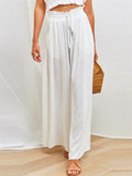 Women's Casual Solid Color High Waist Drawstring Wide Leg Flared Pants