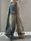 Men's Streetwear Loose Fit Leopard Print Ripped Denim Pants