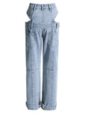 Ladies Hollow Out High-rise Wide Leg Jeans