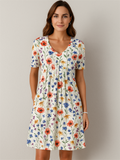 Women's Summer Floral Printed Round Neck Pocket Dress