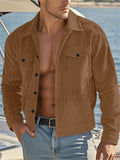 Male's Autumn Solid Color Corduroy Pockets Button Up Cargo Jacket Coats