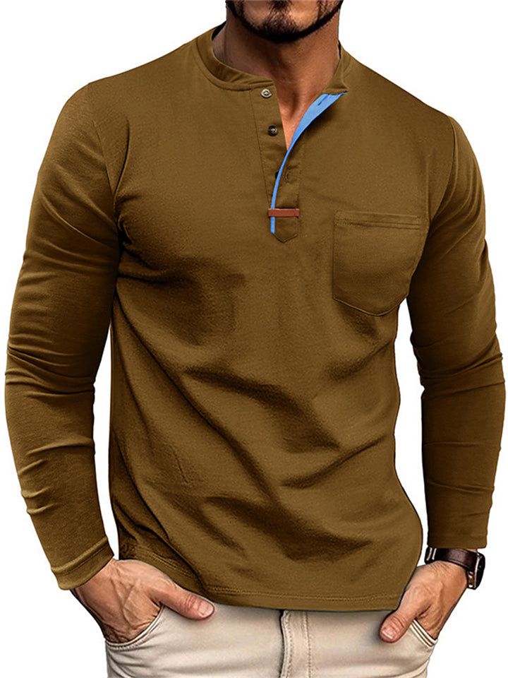 Men's Solid Color Long Sleeve Round Neck Shirts