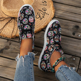 Female Large Size Halloween Skull Pumpkin Print Casual Loafers