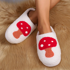 Casual Keep Warm Red Mushroom Fluffy Home Slippers