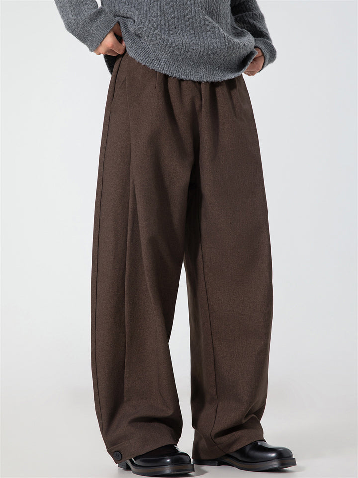 Men's Retro Pleated Solid Color  Elastic Waist Drape Wide Leg Suit Pants