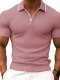 Men's Summer Casual Contrast Trim Short Sleeve Henry Shirts