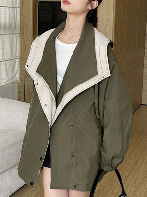 Women's Autumn Korean Style Contrast Color Cargo Short Trench Coat