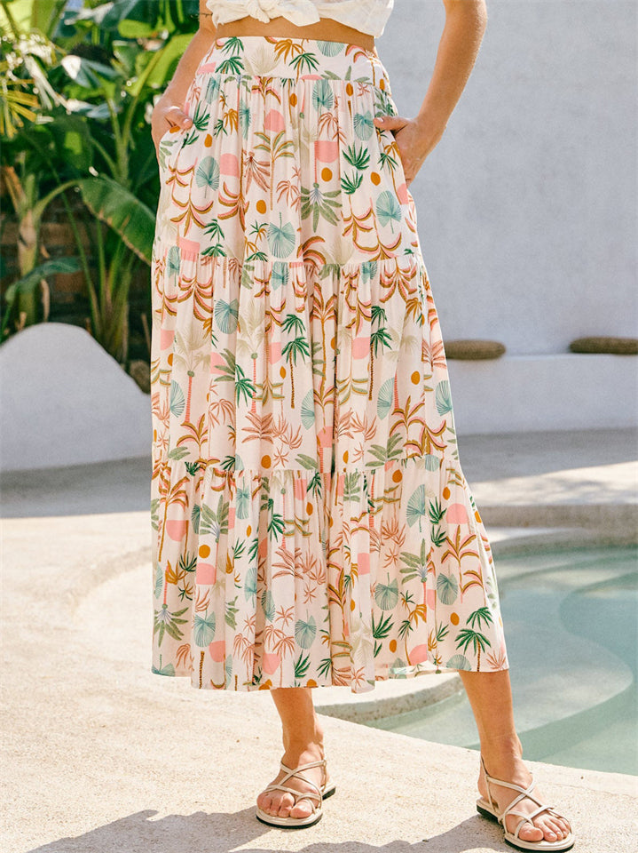 Women's Holiday Style Print Pockets A-Line Beach Skirts