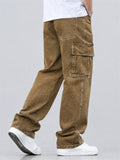Men Vintage Straight Leg Multi Pocket Cargo Denim Pants