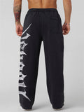 Men's Casual Printed Sports Mid Waist Elastic Wide Leg Straight Trousers