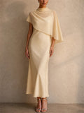 Womens Elegant Chiffon Capelet Overlay Wedding Guest Midi Dress