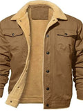 ‌Men's Casual Thick Fleece Lined Cargo Coat with Pockets