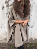 Ladies Autumn Loose Long-sleeved Faux Fur Collar Cloak Coats