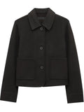 Women's Simple Solid Color Pockets Lapel Long Sleeve Coat