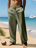 Men's Summer Linen Blend Drawstring Loose Fit Casual Beach Pants