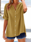 Women's Button Up V Neck Short Sleeve Summer Blouses