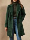 Women Plaid Wool Blend Long Lapel Single Breasted Overcoat