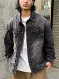 Men's Vintage Washed Distressed Jacquard Denim Jackets