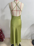 Women's Summer Solid Color Satin Halter Strap Cocktail Dress