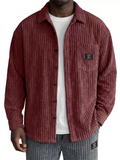 Mens Ribbed Knit Button Down Corduroy Shirt Jacket