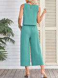 Women's 2pcs Casual Solid Color Sleeveless Top & Wide Leg Pants Set