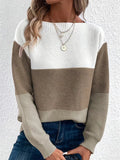 Women's Casual Simple Contrast Color Round Neck Knitted Sweaters