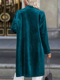 Women's Loose Fit Velvet Trench Coat Long Sleeve Single-Breasted Outerwear