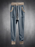 Trendy Contrast Color Drawstring Knitted Casual Pants for Men