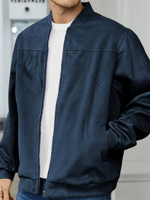 Men's Vintage Autumn Solid Color Suede Zipper Long-sleeved Cardigan Jackets