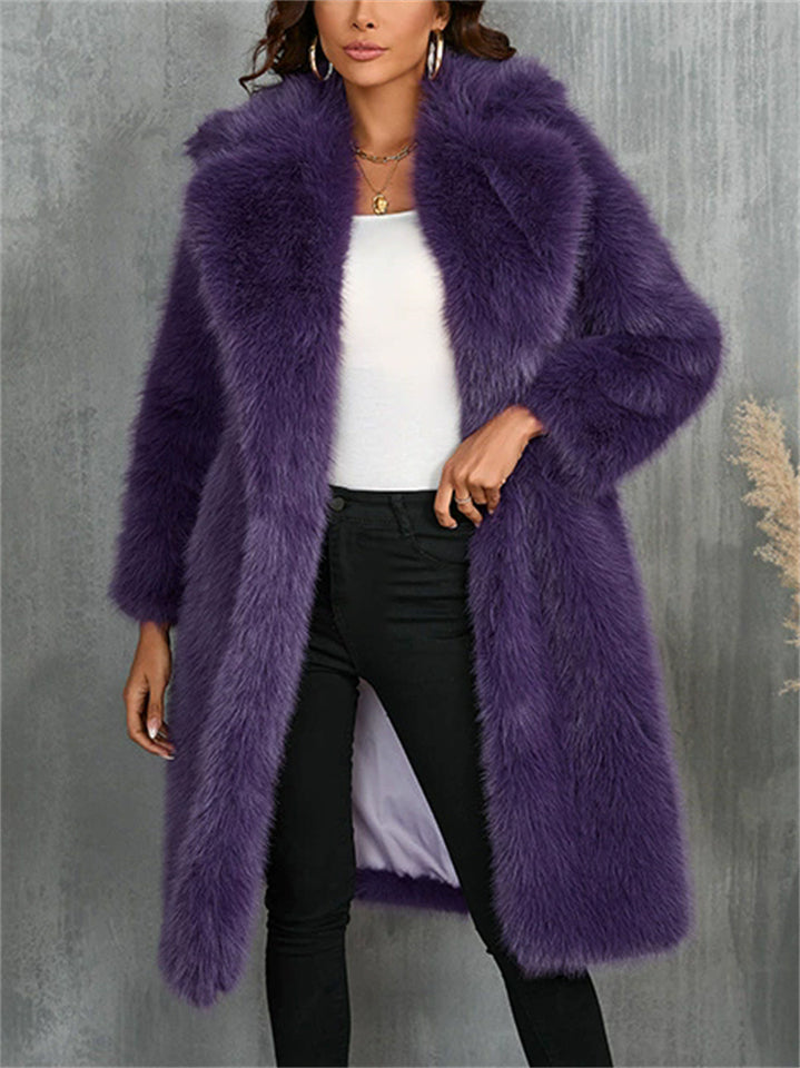 Women's Trendy Winter Mid-Length Faux Fur Fluffy Cardigan Coats