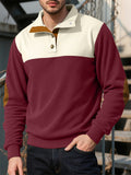Men's Contrast Color Corduroy Button Up Sweatshirt with Elbow Patches