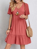 Women's Summer Solid Color V Neck Casual Skater Dresses
