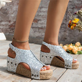 Female Modern Sequin Open Toe Wedge Heel Sandals