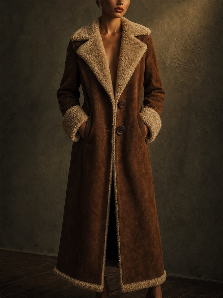 Womens Brown Penny Lane Faux Shearling Suede Winter Maxi Coats