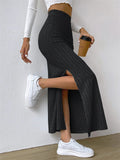 Casual Side Slit Stretchy Knitted Skirt for Women