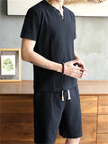 Men's Summer Vacation 2-Pieces V Neck Short Sleeve Loose Sets