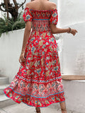 Women's Boho Style Print Off The Shoulder Maxi Dress