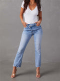 Women's Stylish Irregular Waist Light Blue Skinny Jeans