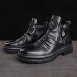 Men's Vintage Black PU Leather Motorcycle Boots with Side Zipper