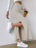 Casual Side Slit Stretchy Knitted Skirt for Women