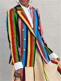 Women's Contrast Colors Striped Double Breast Lapel Suit Coat