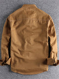 Men's Cotton Solid Color Long Sleeve Pockets Cargo Shirts