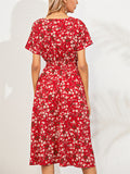 Women's Summer Holiday Style Floral Printed V Neck Midi Dress