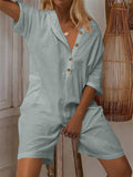 Summer Cozy Side Pocket Cotton Linen Jumpsuit for Women