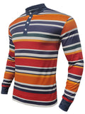 Men's Contrast Color Stripe Long Sleeve Henley Shirts