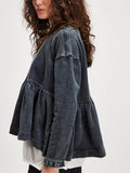 Women's Solid Color Round Neck Ruffled Hem Long Sleeve Sweatshirts