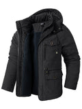 ‌Men's Warm Thermal Lined Outdoor Hooded Coat with Multiple Pockets‌